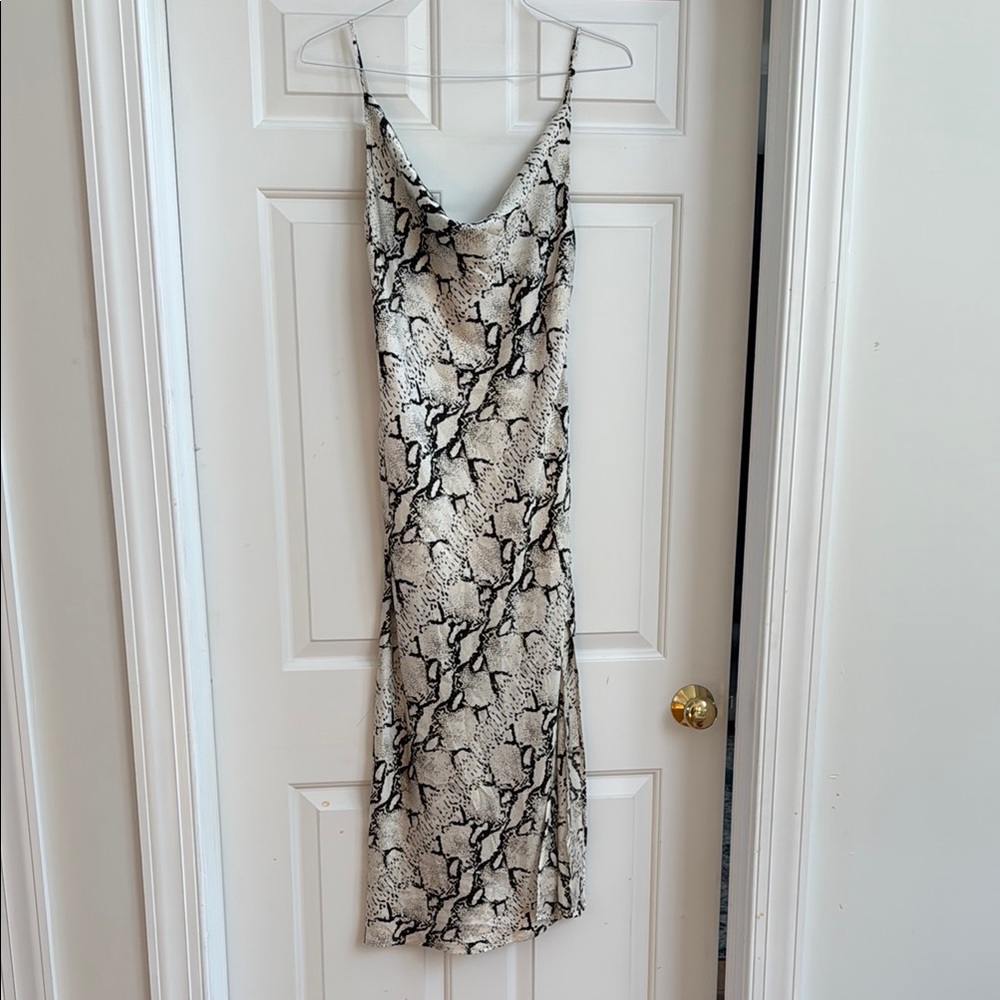 Black and White Slip Midi Dress with Spaghetti Straps